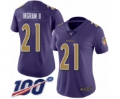 Women's Baltimore Ravens #21 Mark Ingram II Limited Purple Rush Vapor Untouchable 100th Season Football Jersey