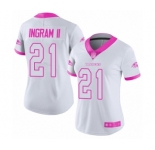 Women's Baltimore Ravens #21 Mark Ingram II Limited White Pink Rush Fashion Football Jersey