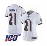 Women's Baltimore Ravens #21 Mark Ingram II White Vapor Untouchable Limited Player 100th Season Football Jersey