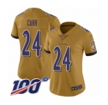 Women's Baltimore Ravens #24 Brandon Carr Limited Gold Inverted Legend 100th Season Football Jersey