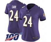 Women's Baltimore Ravens #24 Brandon Carr Purple Team Color Vapor Untouchable Limited Player 100th Season Football Jersey