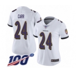 Women's Baltimore Ravens #24 Brandon Carr White Vapor Untouchable Limited Player 100th Season Football Jersey