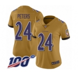 Women's Baltimore Ravens #24 Marcus Peters Limited Gold Inverted Legend 100th Season Football Jersey