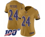 Women's Baltimore Ravens #24 Marcus Peters Limited Gold Inverted Legend 100th Season Football Jersey