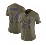 Women's Baltimore Ravens #24 Marcus Peters Limited Olive 2017 Salute to Service Football Jersey