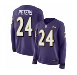 Women's Baltimore Ravens #24 Marcus Peters Limited Purple Therma Long Sleeve Football Jersey