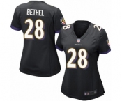 Women's Baltimore Ravens #28 Justin Bethel Game Black Alternate Football Jersey
