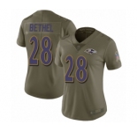 Women's Baltimore Ravens #28 Justin Bethel Limited Olive 2017 Salute to Service Football Jersey
