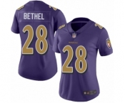 Women's Baltimore Ravens #28 Justin Bethel Limited Purple Rush Vapor Untouchable Football Jersey