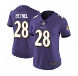Women's Baltimore Ravens #28 Justin Bethel Purple Team Color Vapor Untouchable Limited Player Football Jersey