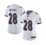 Women's Baltimore Ravens #28 Justin Bethel White Vapor Untouchable Limited Player Football Jersey