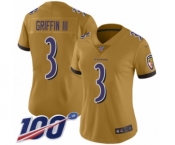 Women's Baltimore Ravens #3 Robert Griffin III Limited Gold Inverted Legend 100th Season Football Jersey