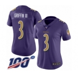 Women's Baltimore Ravens #3 Robert Griffin III Limited Purple Rush Vapor Untouchable 100th Season Football Jersey