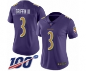 Women's Baltimore Ravens #3 Robert Griffin III Limited Purple Rush Vapor Untouchable 100th Season Football Jersey