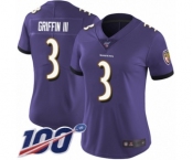 Women's Baltimore Ravens #3 Robert Griffin III Purple Team Color Vapor Untouchable Limited Player 100th Season Football Jersey