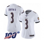 Women's Baltimore Ravens #3 Robert Griffin III White Vapor Untouchable Limited Player 100th Season Football Jersey