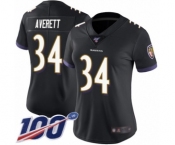 Women's Baltimore Ravens #34 Anthony Averett Black Alternate Vapor Untouchable Limited Player 100th Season Football Jersey