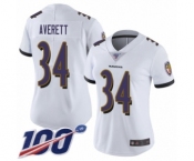 Women's Baltimore Ravens #34 Anthony Averett White Vapor Untouchable Limited Player 100th Season Football Jersey