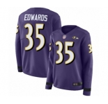 Women's Baltimore Ravens #35 Gus Edwards Limited Purple Therma Long Sleeve Football Jersey