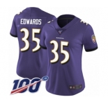 Women's Baltimore Ravens #35 Gus Edwards Purple Team Color Vapor Untouchable Limited Player 100th Season Football Jersey