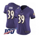 Women's Baltimore Ravens #39 Tyler Ervin Purple Team Color Vapor Untouchable Limited Player 100th Season Football Jersey