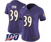 Women's Baltimore Ravens #39 Tyler Ervin Purple Team Color Vapor Untouchable Limited Player 100th Season Football Jersey
