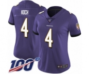 Women's Baltimore Ravens #4 Sam Koch Purple Team Color Vapor Untouchable Limited Player 100th Season Football Jersey
