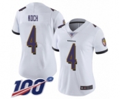 Women's Baltimore Ravens #4 Sam Koch White Vapor Untouchable Limited Player 100th Season Football Jersey