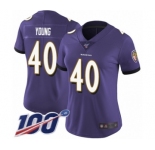 Women's Baltimore Ravens #40 Kenny Young Purple Team Color Vapor Untouchable Limited Player 100th Season Football Jersey
