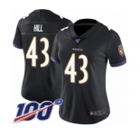 Women's Baltimore Ravens #43 Justice Hill Black Alternate Vapor Untouchable Limited Player 100th Season Football Jersey