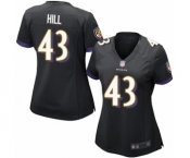 Women's Baltimore Ravens #43 Justice Hill Game Black Alternate Football Jersey