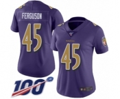 Women's Baltimore Ravens #45 Jaylon Ferguson Limited Purple Rush Vapor Untouchable 100th Season Football Jersey