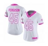 Women's Baltimore Ravens #45 Jaylon Ferguson Limited White Pink Rush Fashion Football Jersey