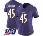 Women's Baltimore Ravens #45 Jaylon Ferguson Purple Team Color Vapor Untouchable Limited Player 100th Season Football Jersey