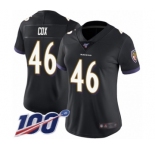 Women's Baltimore Ravens #46 Morgan Cox Black Alternate Vapor Untouchable Limited Player 100th Season Football Jersey