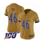 Women's Baltimore Ravens #46 Morgan Cox Limited Gold Inverted Legend 100th Season Football Jersey