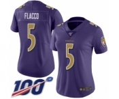 Women's Baltimore Ravens #5 Joe Flacco Limited Purple Rush Vapor Untouchable 100th Season Football Jersey