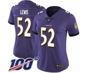Women's Baltimore Ravens #52 Ray Lewis Purple Team Color Vapor Untouchable Limited Player 100th Season Football Jersey