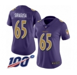 Women's Baltimore Ravens #65 Nico Siragusa Limited Purple Rush Vapor Untouchable 100th Season Football Jersey