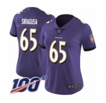 Women's Baltimore Ravens #65 Nico Siragusa Purple Team Color Vapor Untouchable Limited Player 100th Season Football Jersey