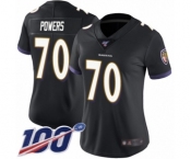 Women's Baltimore Ravens #70 Ben Powers Black Alternate Vapor Untouchable Limited Player 100th Season Football Jersey