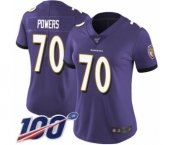 Women's Baltimore Ravens #70 Ben Powers Purple Team Color Vapor Untouchable Limited Player 100th Season Football Jersey