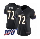 Women's Baltimore Ravens #72 Alex Lewis Black Alternate Vapor Untouchable Limited Player 100th Season Football Jersey