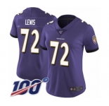 Women's Baltimore Ravens #72 Alex Lewis Purple Team Color Vapor Untouchable Limited Player 100th Season Football Jersey