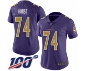 Women's Baltimore Ravens #74 James Hurst Limited Purple Rush Vapor Untouchable 100th Season Football Jersey