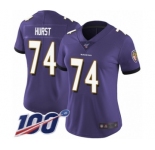 Women's Baltimore Ravens #74 James Hurst Purple Team Color Vapor Untouchable Limited Player 100th Season Football Jersey