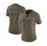 Women's Baltimore Ravens #77 Bradley Bozeman Limited Olive 2017 Salute to Service Football Jersey