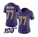 Women's Baltimore Ravens #77 Bradley Bozeman Limited Purple Rush Vapor Untouchable 100th Season Football Jersey