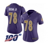 Women's Baltimore Ravens #78 Orlando Brown Jr. Limited Purple Rush Vapor Untouchable 100th Season Football Jersey
