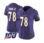 Women's Baltimore Ravens #78 Orlando Brown Jr. Purple Team Color Vapor Untouchable Limited Player 100th Season Football Jersey